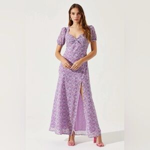 NWT ASTR the Label Floral Twist-Bust Maxi Dress with Puff Sleeves SIZE-M